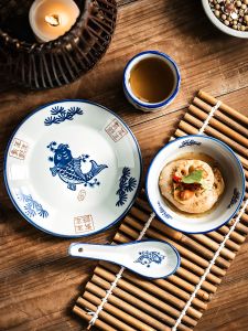 Dining Set of Four Personal Plate Bowl Spoon Cup Ceramic Kitchen Utensils for Home Use Dinnerware Dishware Table Setting