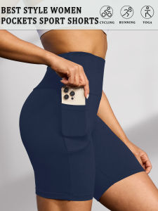 High Waisted Biker Shorts For Women With Pockets No See Through Workout Running Yoga Athletic Shorts Push Up Gym Fitness