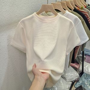 Loose Casual Short Sleeve Womens T-shirt White Summer New Style Fashion Slimming Top GIMA round Neck Basic Color Solid