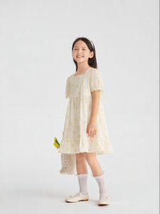 Purcotton | Childrens Summer New Cool Feel Square Collar Short Sleeve Dress