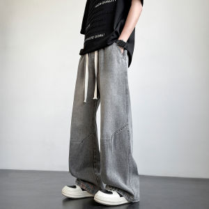 Mighty American Style High Street Washed Jeans Mens 2025 New Summer Loose Straight Leg Casual Pants Youth Fashion Cotton Polyester