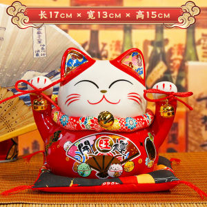 Creative Red Ceramic Cat Figurine Home Living Room Desktop Decoration Business Opening Gift Moving Gift Money Bank Cat Toy
