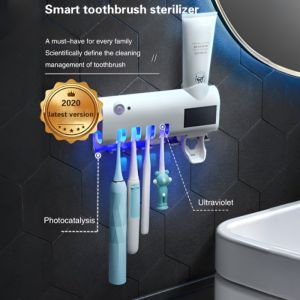 🎉Hot Sale🎉Smart toothbrush holder Ultraviolet light and photocatalyst Dual sterilization No need to charge Solar charging Disinfecting toothbrush holder Toothbrush sterilizer Automatic toothpaste squeezer Toothbrush holder