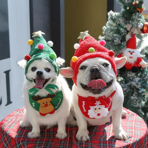 Funny Christmas dog and cat pet hats wipes bibs teddy French bulldogs autumn and winter accessories Christmas pet supplies