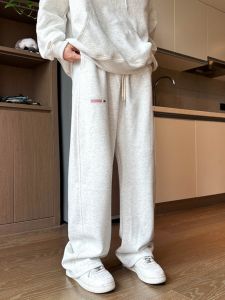 Phong Cách Mỹ Hiphop Heavyweight Grey Quần Thể Thao Nam Mùa Thu Mùa Đông Lông Cừu Lót Thời Trang Chân Thẳng Thể Thao Thoải Mái Dài Quần Tây