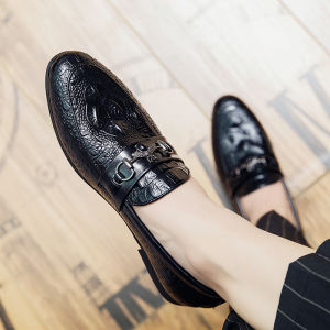 New Trendy Korean Style Mens Slip-On Bean Bean Loafers British Casual Penny Shoes Low Top Leather Stitching Rubber Sole