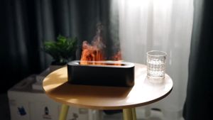 A3 Aroma Diffuser Air Humidifier Flame Ultrasonic Air Diffuser with Remote Control Cool Mist Maker USB Desktop Simulation Light 7 Color
