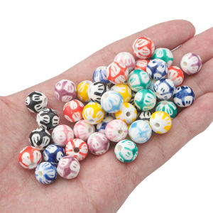 2pcs/Bag 10mm Handmade Ceramic Porcelain Hand Painted Flowers Beads Charm  Round Spacer Beads for DIY Necklace Bracelet Jewelry Craft Making Accessories