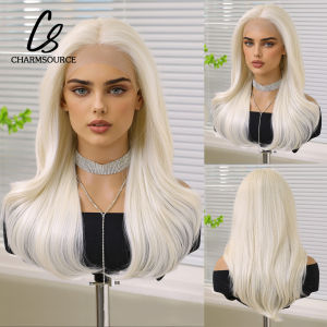 CharmSource 13x6 Lace Synthetic Wig Long Wavy Light Blonde Wigs Women Daily Party Cosplay Wedding High Density Heat Resistant