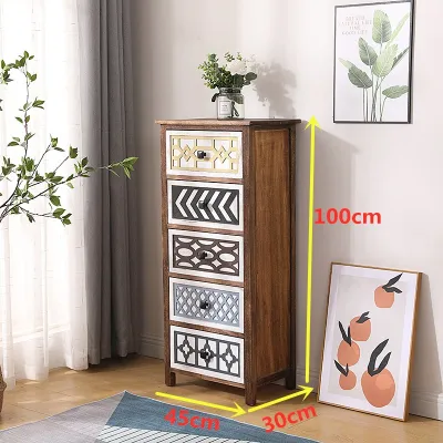 Vintage Rattan Wooden Storage Cabinet
