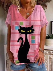 Áo Thun Cổ Chữ V in 3D Kỹ Thuật Số Cổ Điển Áo Thun Cotton Thường Ngày Mùa Xuân Cho Nữ