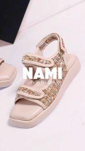 Alivelovearts Nami Tweed Sandal Puffy Wedges EMPUK Sendal Wanita Platform 3 cm Style Korea Import Kekinian