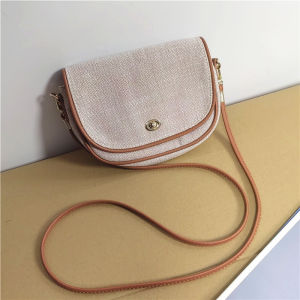 French Style Mini Saddle Bag Canvas Versatile Womens New Fashion Shoulder Crossbody Bag Casual Pure Color Leisure Handbag