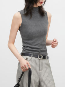 Sleeveless Fitted T-shirt Half High Collar Short Length