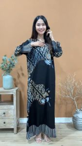 Longdres Batik Mikhayla Lengan Panjang: Daster Busui, Baju Batik, Baju Tidur, Dress Batik