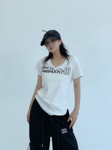 Summer Casual Style Womens Slim Fit Short Sleeve T-Shirt V-Neck Print Hot Girl Top Cotton Fabric Quick Dry Comfortable Tee