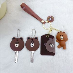Decorative Rectangular NFC Bus Card Holder Bear Keychain Door Access Card Cover Cute 3D Bear Decoration Home Key Cover