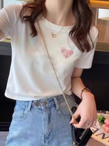 New 2025 Womens Loose Short Sleeve T-Shirt Shoulder Design Thin Pure Cotton Summer Top Slimming Short Length Commute Style