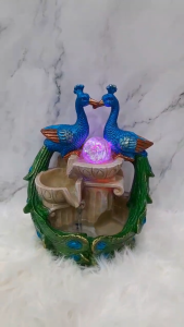 Radiant Harmony Twin Peacock Fountain with LED Crystal Orb