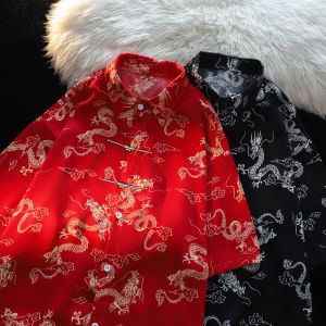 Oversize Short Sleeve Mens Shirt Summer Fashion Metal Button Turn-down Collar Youth Pop Color Block No Iron Treatment Casual Wear