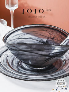 Lead-Free Handmade Japanese Style Salad Bowl Creative Ink Wash Fruit Tray Glass Decorative Dish for Home Decoration