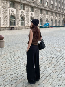 Halo Luu Black Wide Leg Suit Pants Womens Loose Casual Trousers High Waist Floor Length Pants Autumn Winter Fashion Style