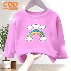 Pakaian Atasan Anak Laki-Laki dan Perempuan Usia 1-12 Tahun Bergambar Cinnamoroll Pelangi Bahan Babyterry