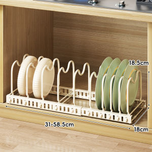 Kitchen storage rack for bowls plates and pots extendable pot rack counter top pot lid and bowl rack for cabinets