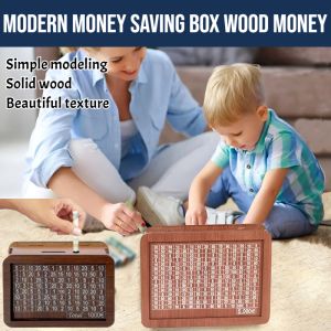 Hfh-Money Box Wood Money Bank Reusable Money Box With Saving Goal And Numbers Saving Planner Money Bank