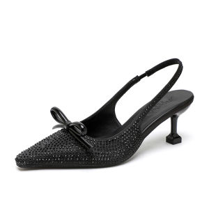 Miu Crystal Embellished เซ็กซี่ รองเท้าแตะส้นสูงชี้นิ้วเท้าสําหรับผู้หญิง ฤดูใบไม้ผลิ ฤดูร้อน ส้นละเอียด สไตล์ฝรั่งเศส รองเท้าคริสตัลเดี่ยว