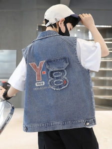 Slim Fit Boys Denim Vest Spring Autumn Casual Fashionable Outerwear Thin Boys Jacket Street Style Shirt Cotton Polyester Blend