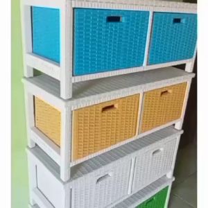 Laci Susun 2 Samping Bufet TV Rak Serbaguna Rotan Sintetis Terakit