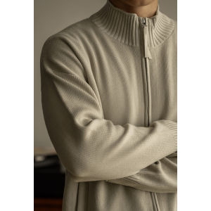 American Style Knitted Zipper Jacket Mens Thickened Casual Open Cardigan Autumn Winter Fashion City Style Half High Collar