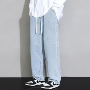 Retro Mens Summer Thin Wide Leg Jeans Casual Loose Straight Cut Trousers Teenage American Style Long Pants Youth Trend