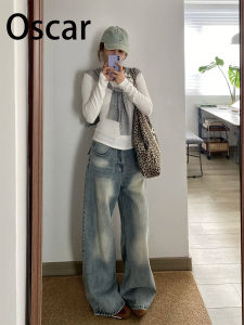 American Retro Wide Leg Jeans Womens Spring Autumn New High Waist Loose Slimming Drapey Straight Tube Pants