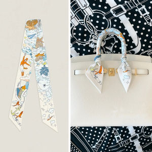 Fashionable Silk Scarf Bag Handle Decorative Bow Tie Handbag Korean Style Printed Silk Ribbon Hairband Spring Summer Autumn