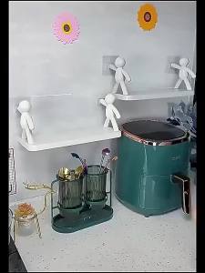 2025 New Cute White Doll Bathroom Shelf No Drilling Wall Mounted Storage Rack for Cosmetics Waterproof Cute Bath Organizer