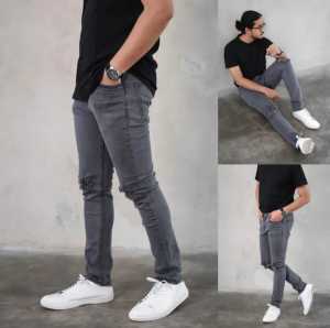 TERBARU / CELANA JEANS PRIA SOBEK LUTUT ABU- ABU KEREN /CELANA JEANS PRIA PROMO / CELANA JEANS RIPPED PENSIL SOBEK COWOK COWOK KEREN MELAR NGARET  KOREAN STYLE  26-38