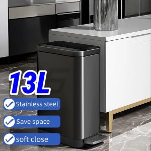 13L Premium Stainless Steel Tall & Thin Pedal Trash Can Bathroom Toilet Kitchen Bin