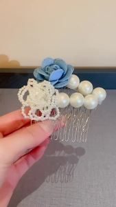 White French Imitation Pearl Hair Pins for Women Fabric Flower Hair Comb Updo Hair Ornaments Bridal Wedding Accessories M