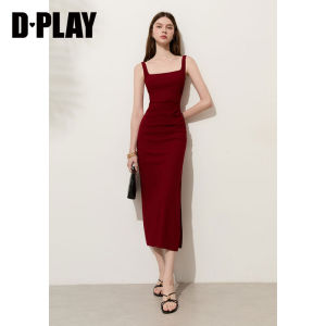 D-PLAY | French Style Waisted Pleated One-Side Slit Sleeveless Fitted Camisole Dress