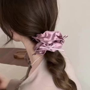 Vintage Elastic Hair Ties Bow Scrunchie Rubber Bands for Women Girls Kpop Makeup Fashion Popular New 2025Ribbon Hair Accessories