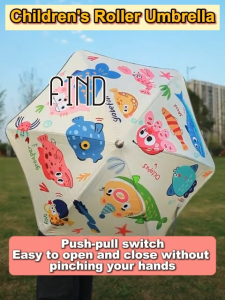 FIND Umbrella for Kids Automatic Folding Umbrella Unicorn Childrens Long Handle Sun and Rain Light Weight For Boys And Girls