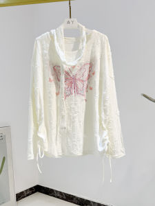 Áo Thun Dài Tay Nữ Mùa Xuân Thu Mới Thời Trang Ngọt Ngào Lười Biếng Dây Rút Khoét Sâu Áo Sơ Mi Pure Desire