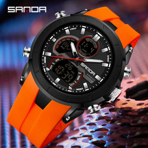 SANDA 6279 Electronic Quartz Watches for Man Dual Display Large Dial Calendar Luminous Waterproof Outdoor Sports Digital Watch