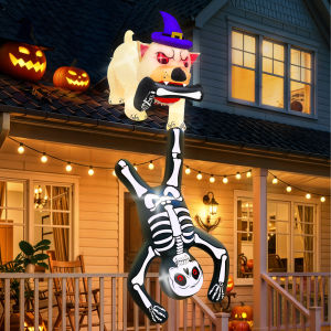 8FT Halloween Inflatables Decorations Inflatable Dog Pulls Skeleton Halloween Blow up Yard Decorations for Garden Lawn Party