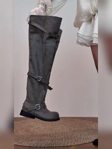 FANGXI | Genuine Sheepskin Leather Retro Folded Womens Tall Boots