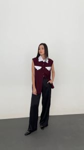 OFEYA - Cloudy Collar Sleeveless Shirt - Kemeja Wanita tanpa lengan - Basic Shirt Wanita