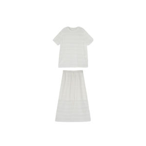 Summer Lace Knitted Short Sleeve And Slit Skirt Set