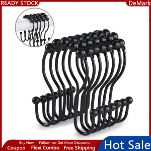 Shower Curtain Hooks 12 Pcs Shower Curtain Rings Stainless Steel Roller Rust-Resistant Balance Sliding Anti-Drop Double Shower Hooks for Curtain Bathroom Shower Curtains (Bronze)